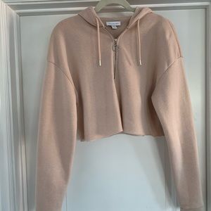 Topshop light pink cropped hoodie with zipper.